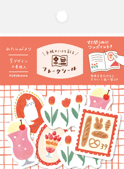 FURUKAWA SHIKO Washi Flake Stickers - Red (Watashi Biyori)